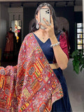 Majestic Navy Blue Digital Printed Cotton Navratri Wear Lehenga Choli - Zeel Clothing