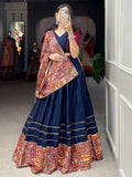 Majestic Navy Blue Digital Printed Cotton Navratri Wear Lehenga Choli - Zeel Clothing
