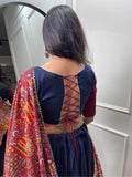 Majestic Navy Blue Digital Printed Cotton Navratri Wear Lehenga Choli - Zeel Clothing