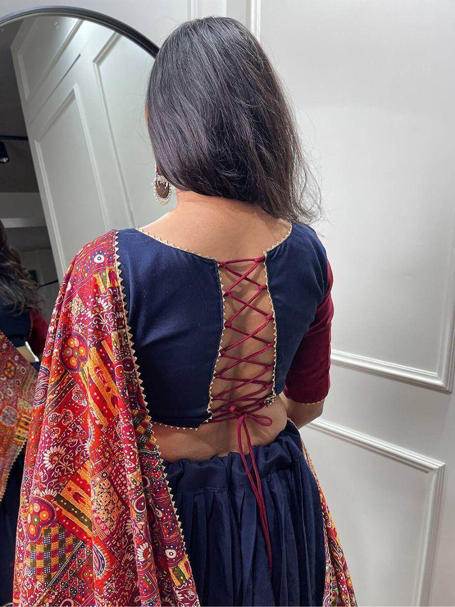 Majestic Navy Blue Digital Printed Cotton Navratri Wear Lehenga Choli - Zeel Clothing