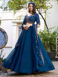 Majestic Navy Blue Georgette Sangeet Wear Lehenga Choli With Dupatta - Zeel Clothing