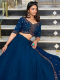 Majestic Navy Blue Georgette Sangeet Wear Lehenga Choli With Dupatta - Zeel Clothing