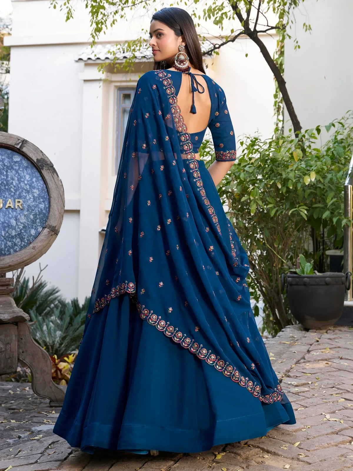 Majestic Navy Blue Georgette Sangeet Wear Lehenga Choli With Dupatta - Zeel Clothing