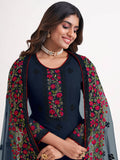 Majestic Navy Blue Thread Embroidered Georgette Salwar Suit - Zeel Clothing