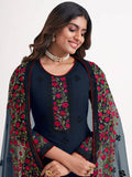 Majestic Navy Blue Thread Embroidered Georgette Salwar Suit - Zeel Clothing