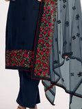 Majestic Navy Blue Thread Embroidered Georgette Salwar Suit - Zeel Clothing