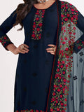 Majestic Navy Blue Thread Embroidered Georgette Salwar Suit - Zeel Clothing