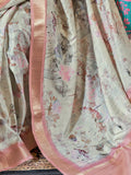Majestic Peach & Off-White Printed Banarasi Silk Traditional Saree - Zeel Clothing