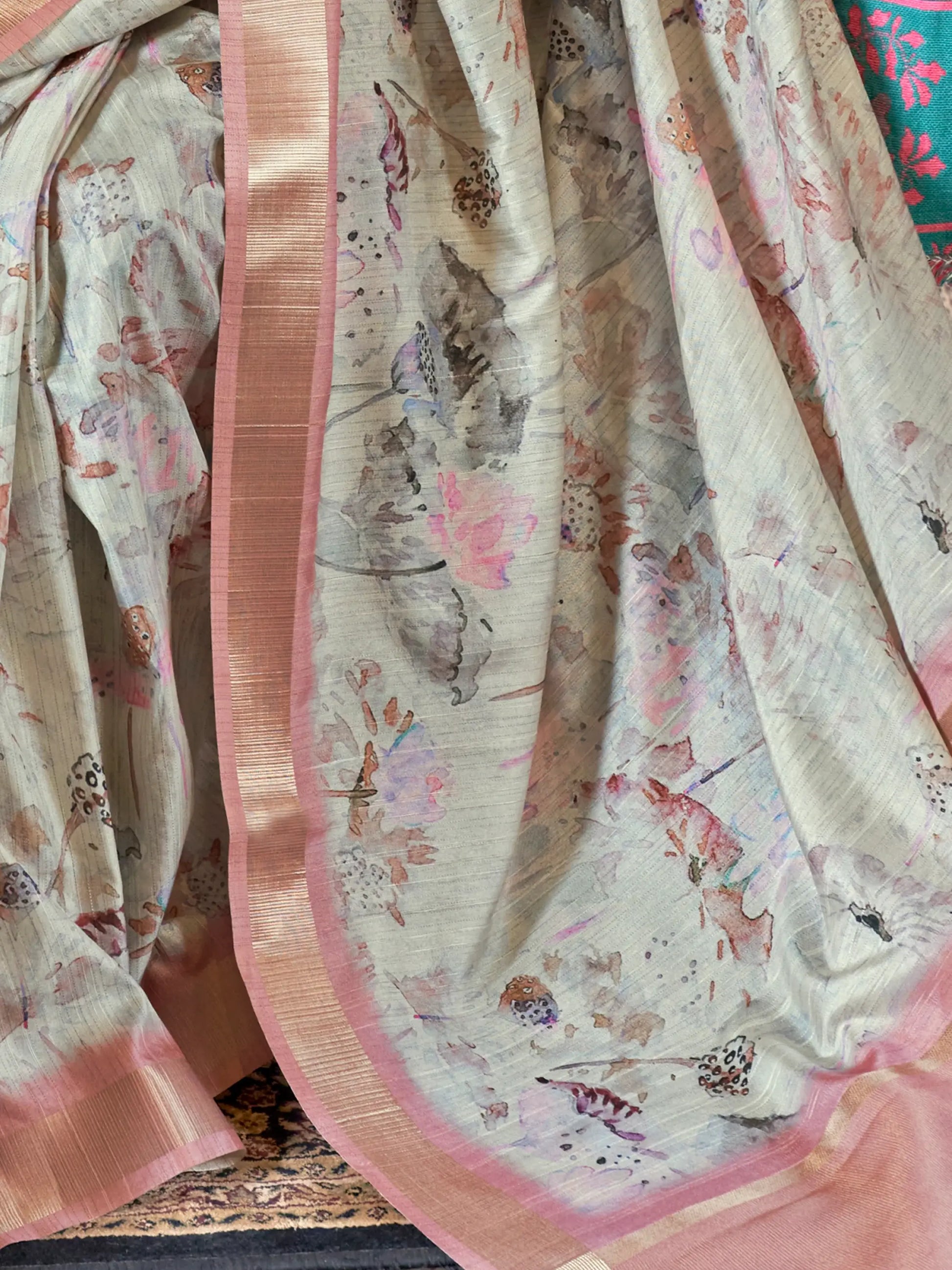 Majestic Peach & Off-White Printed Banarasi Silk Traditional Saree - Zeel Clothing