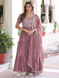Majestic Peach Bead Embroidered Georgette Event Wear Gown With Dupatta