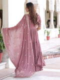 Majestic Peach Bead Embroidered Georgette Event Wear Gown With Dupatta