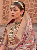 Majestic Pink Floral Printed Organza Saree With Blouse - Zeel Clothing