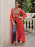Majestic Pink Kutchi Patch Work Georgette Traditional Front Slit Kurti - Zeel Clothing