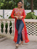 Majestic Pink Kutchi Patch Work Georgette Traditional Front Slit Kurti - Zeel Clothing