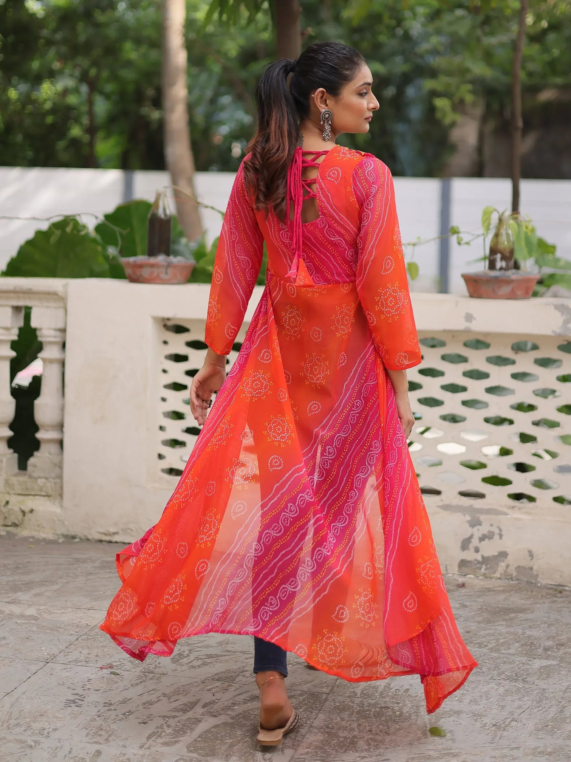 Majestic Pink Kutchi Patch Work Georgette Traditional Front Slit Kurti - Zeel Clothing