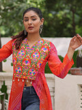 Majestic Pink Kutchi Patch Work Georgette Traditional Front Slit Kurti - Zeel Clothing