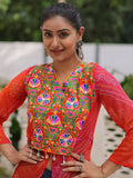 Majestic Pink Kutchi Patch Work Georgette Traditional Front Slit Kurti - Zeel Clothing