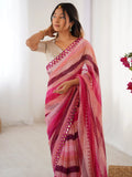 Majestic Pink Leheriya Printed Chiffon Party Wear Saree With Blouse - Zeel Clothing