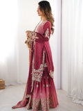 Majestic Pink Pearl Sequins Eid Wear Chinnon Sharara Suit - Zeel Clothing