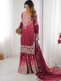 Majestic Pink Pearl Sequins Eid Wear Chinnon Sharara Suit - Zeel Clothing