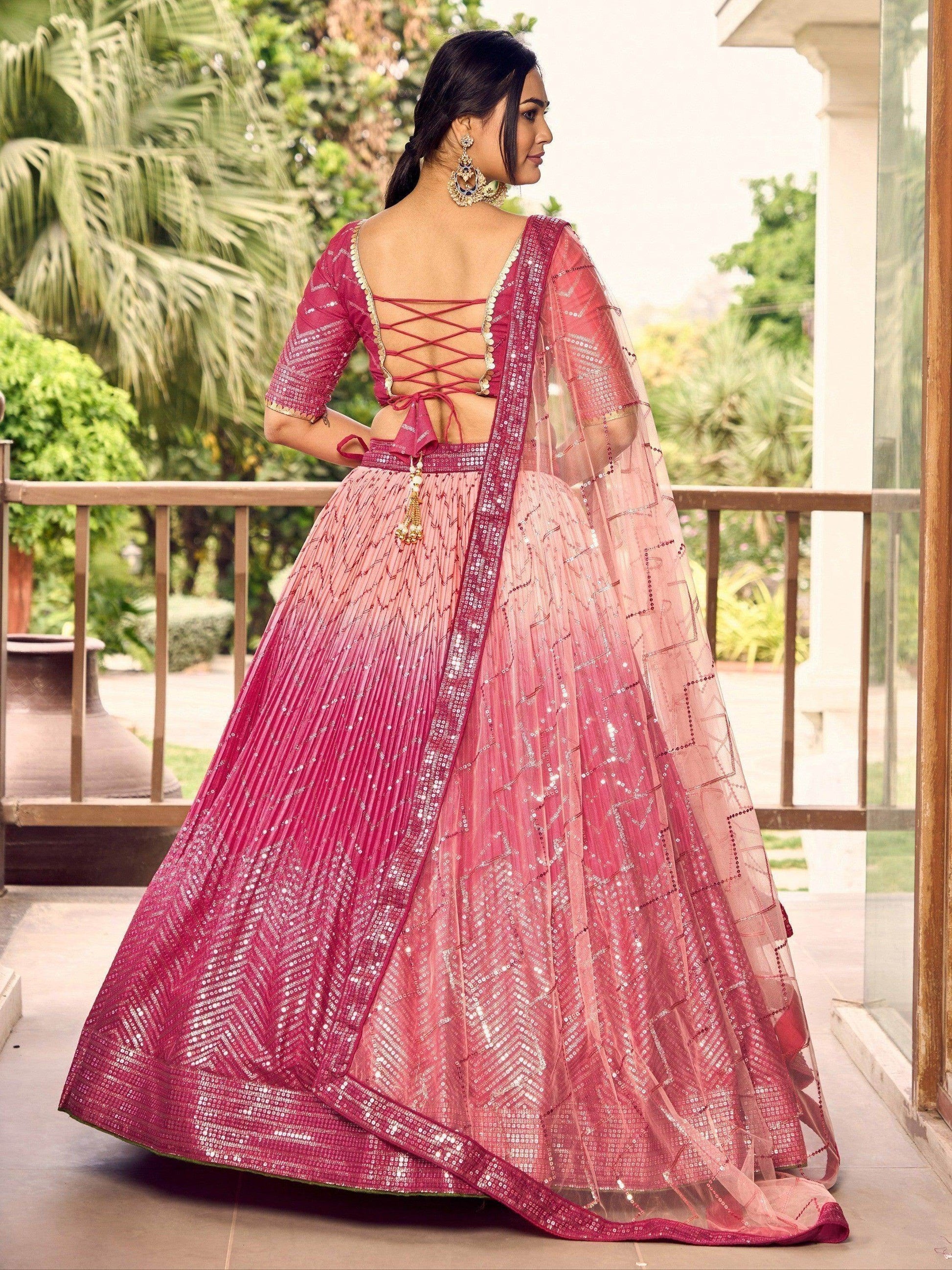 Majestic Pink Sequins Chinon Wedding Wear Lehenga Choli With Dupatta - Zeel Clothing