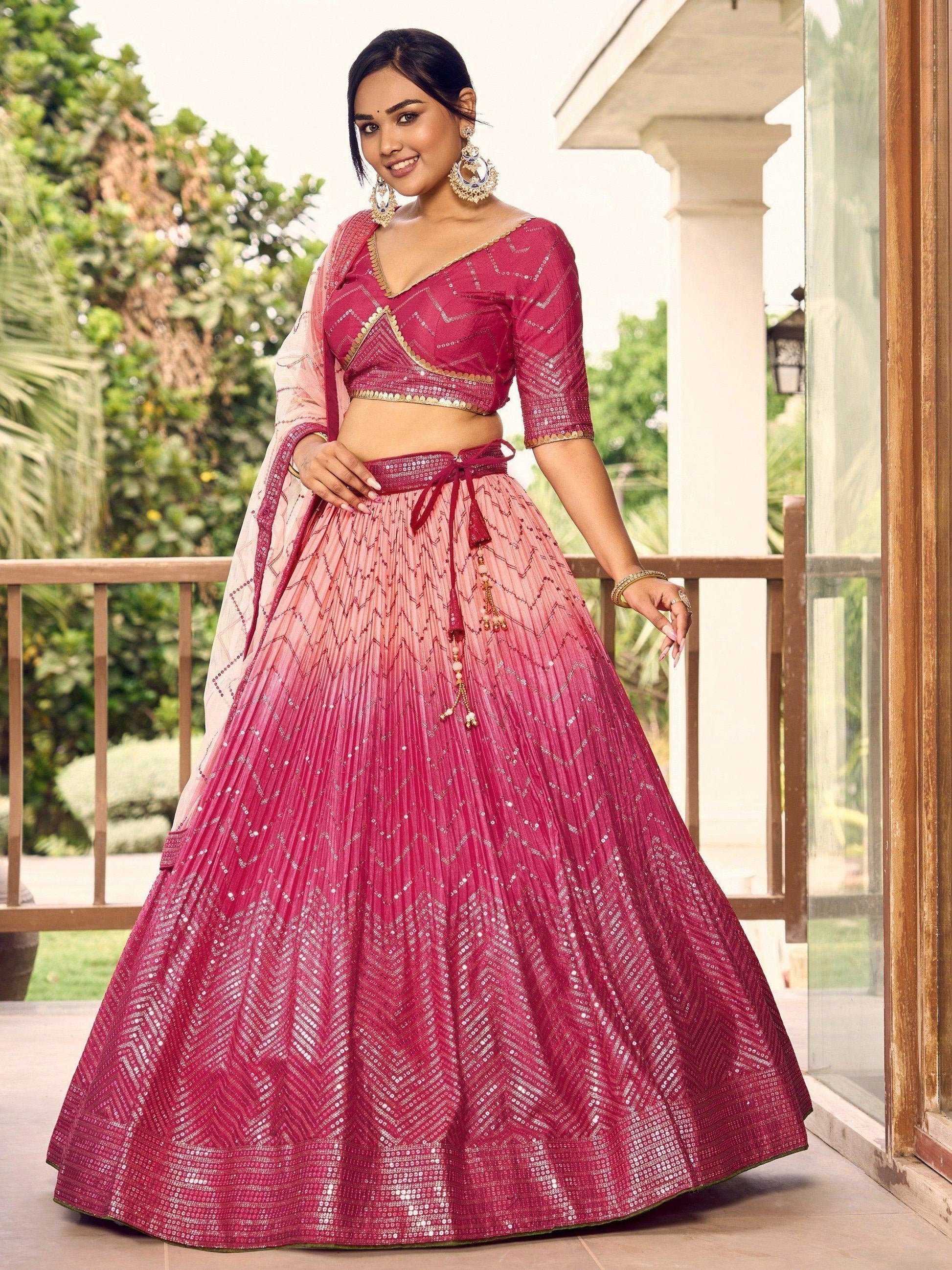 Majestic Pink Sequins Chinon Wedding Wear Lehenga Choli With Dupatta - Zeel Clothing