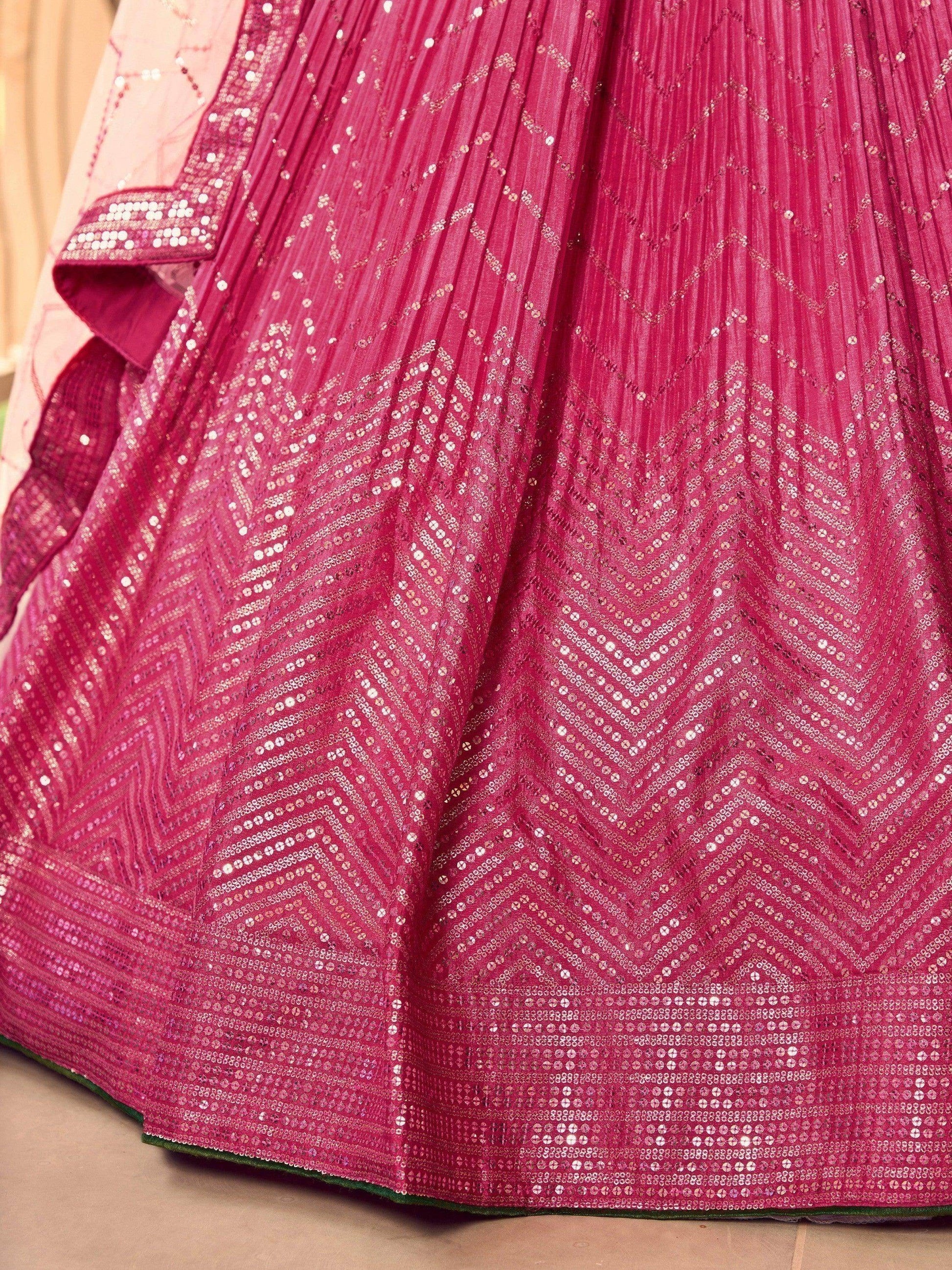 Majestic Pink Sequins Chinon Wedding Wear Lehenga Choli With Dupatta - Zeel Clothing