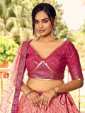 Majestic Pink Sequins Chinon Wedding Wear Lehenga Choli With Dupatta - Zeel Clothing
