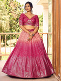Majestic Pink Sequins Chinon Wedding Wear Lehenga Choli With Dupatta - Zeel Clothing