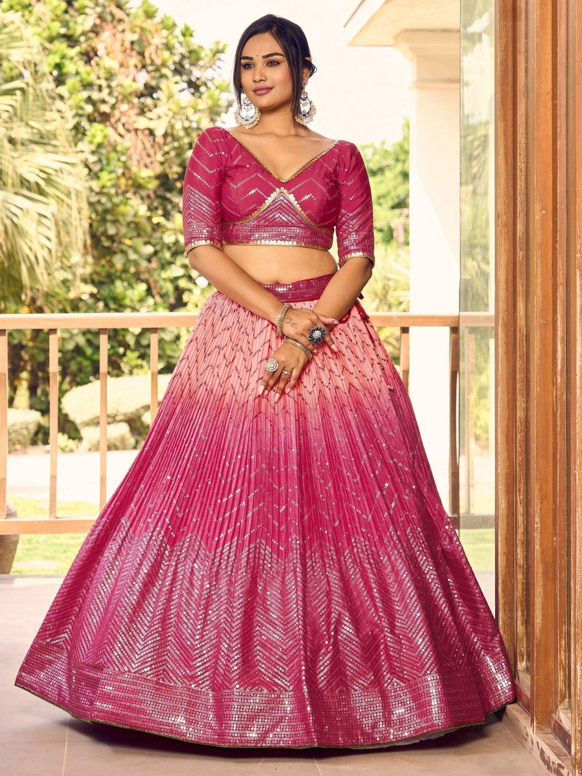 Majestic Pink Sequins Chinon Wedding Wear Lehenga Choli With Dupatta - Zeel Clothing