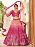 Majestic Pink Sequins Chinon Wedding Wear Lehenga Choli With Dupatta - Zeel Clothing