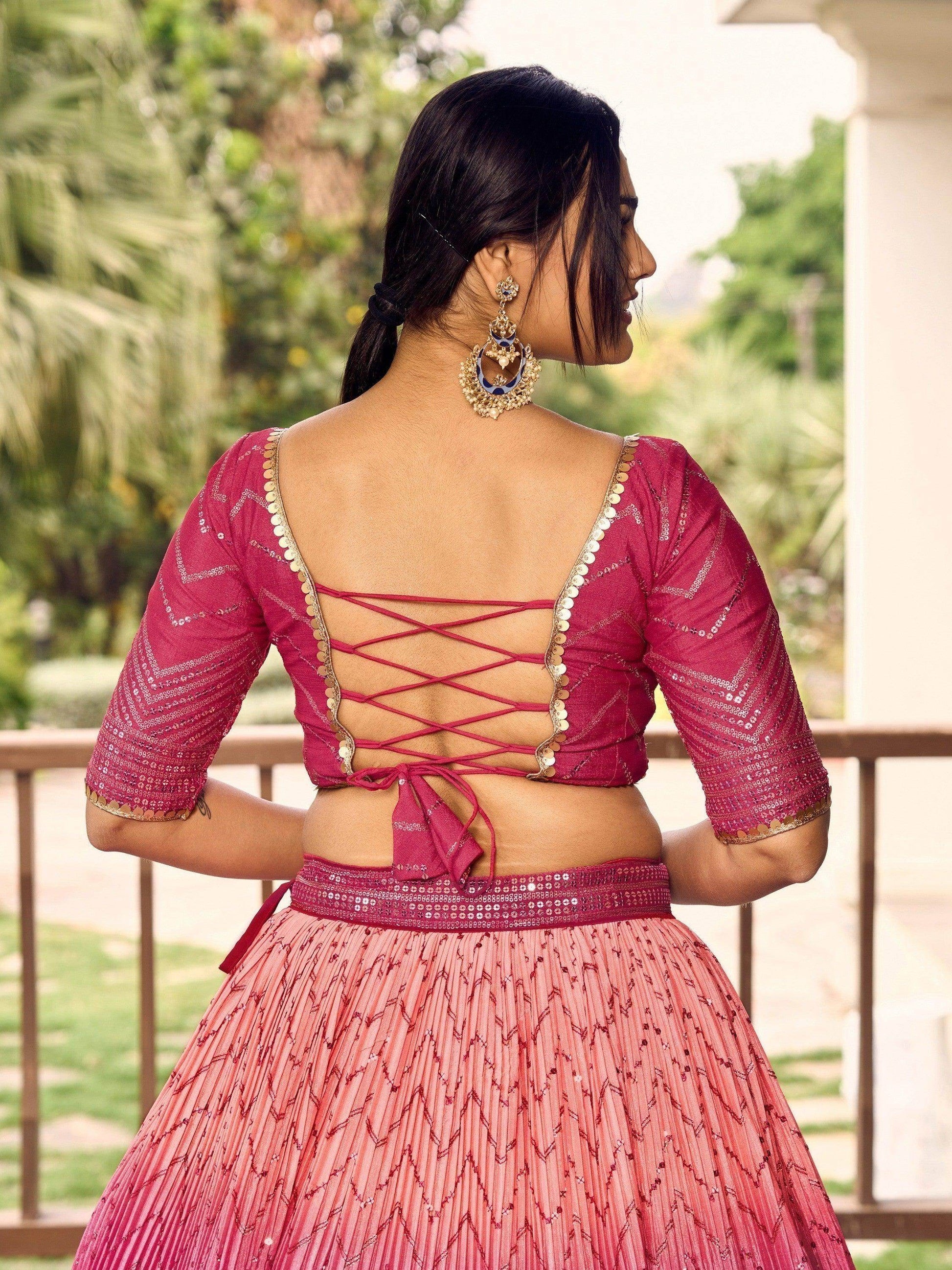 Majestic Pink Sequins Chinon Wedding Wear Lehenga Choli With Dupatta - Zeel Clothing
