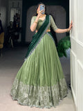 Majestic Pista Green Organza Sangeet Wear Lehenga Choli With Dupatta - Zeel Clothing