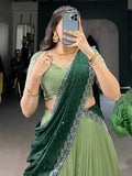 Majestic Pista Green Organza Sangeet Wear Lehenga Choli With Dupatta - Zeel Clothing