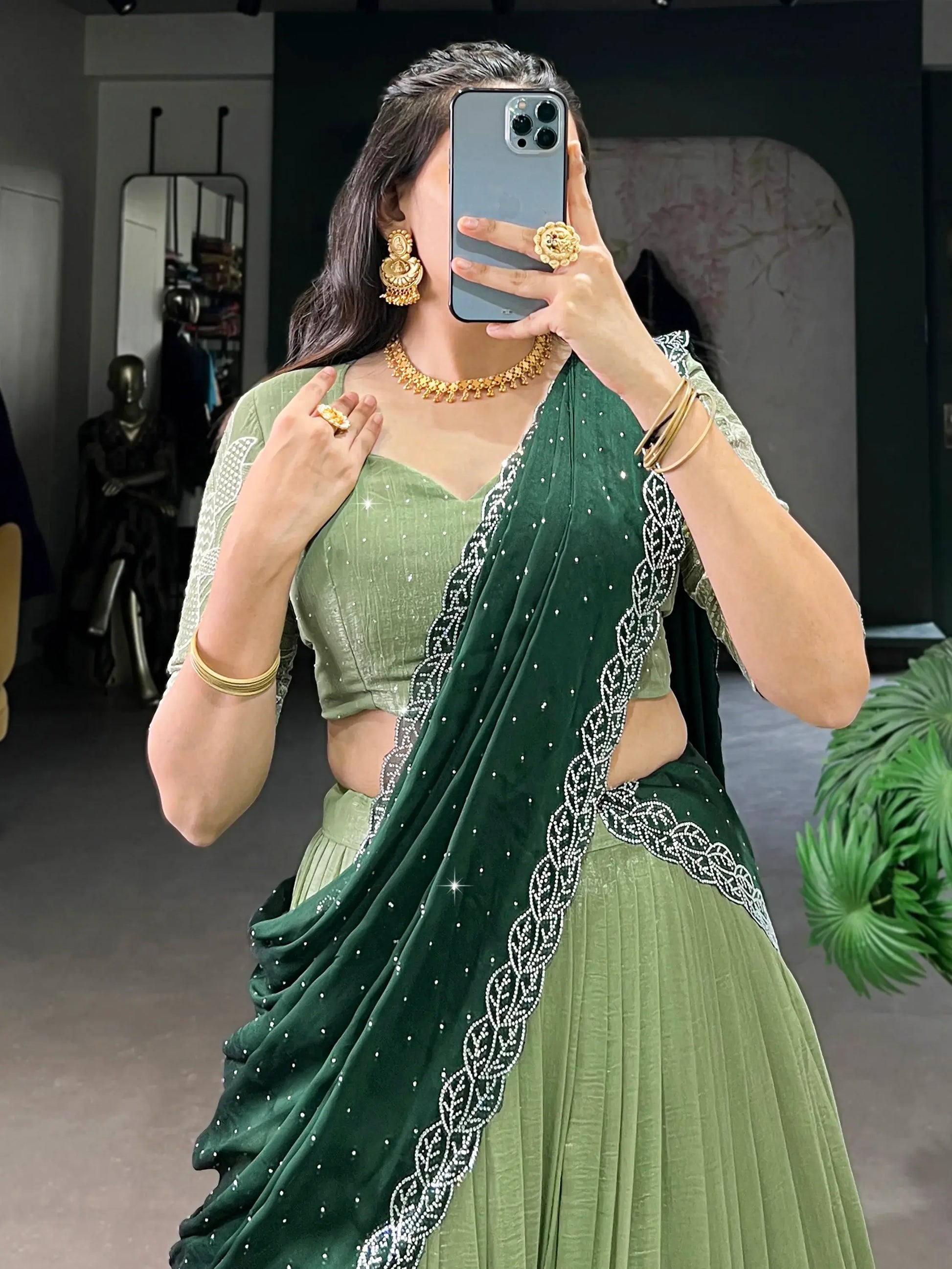 Majestic Pista Green Organza Sangeet Wear Lehenga Choli With Dupatta - Zeel Clothing
