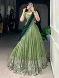 Majestic Pista Green Organza Sangeet Wear Lehenga Choli With Dupatta - Zeel Clothing