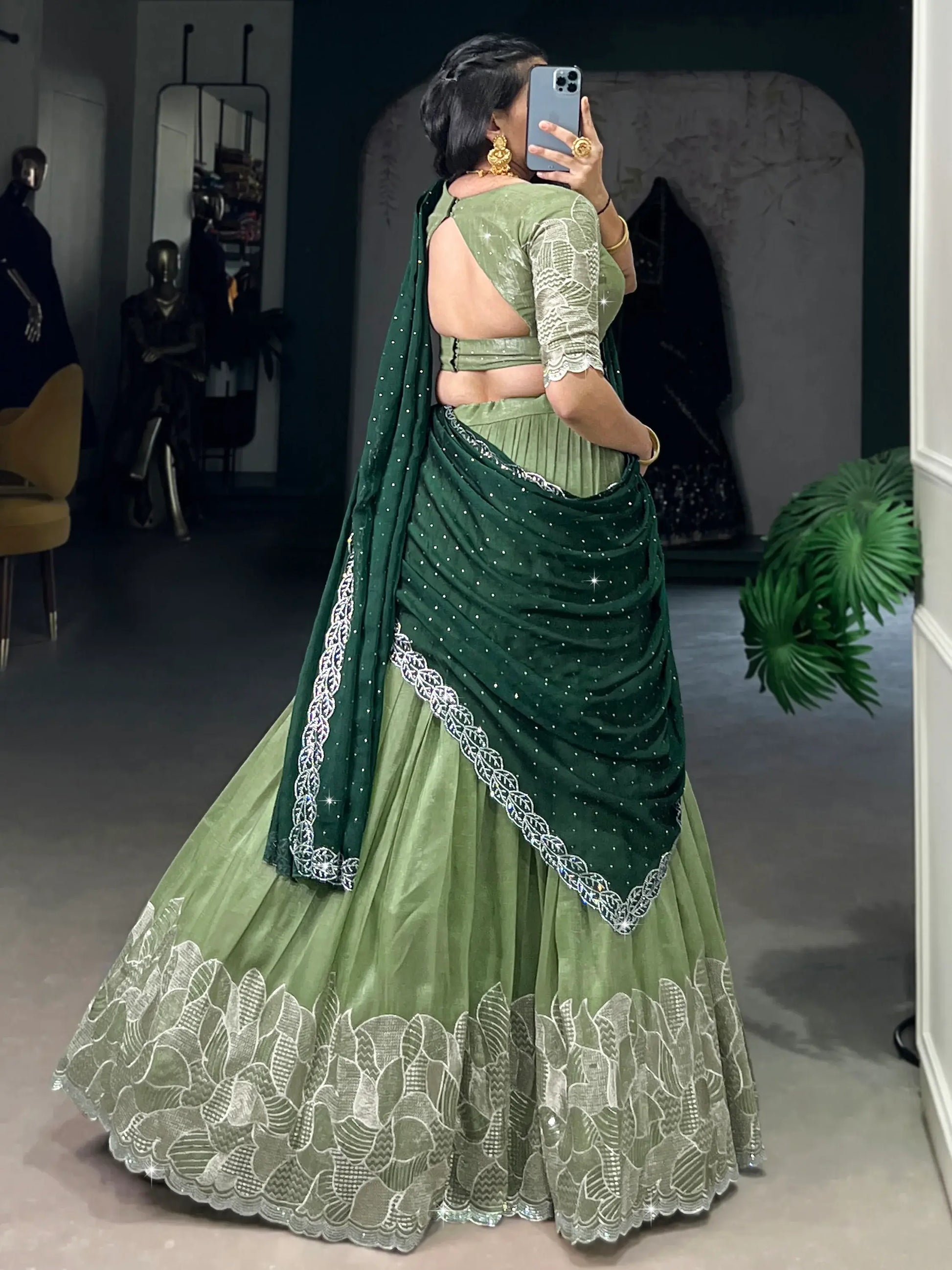 Majestic Pista Green Organza Sangeet Wear Lehenga Choli With Dupatta - Zeel Clothing