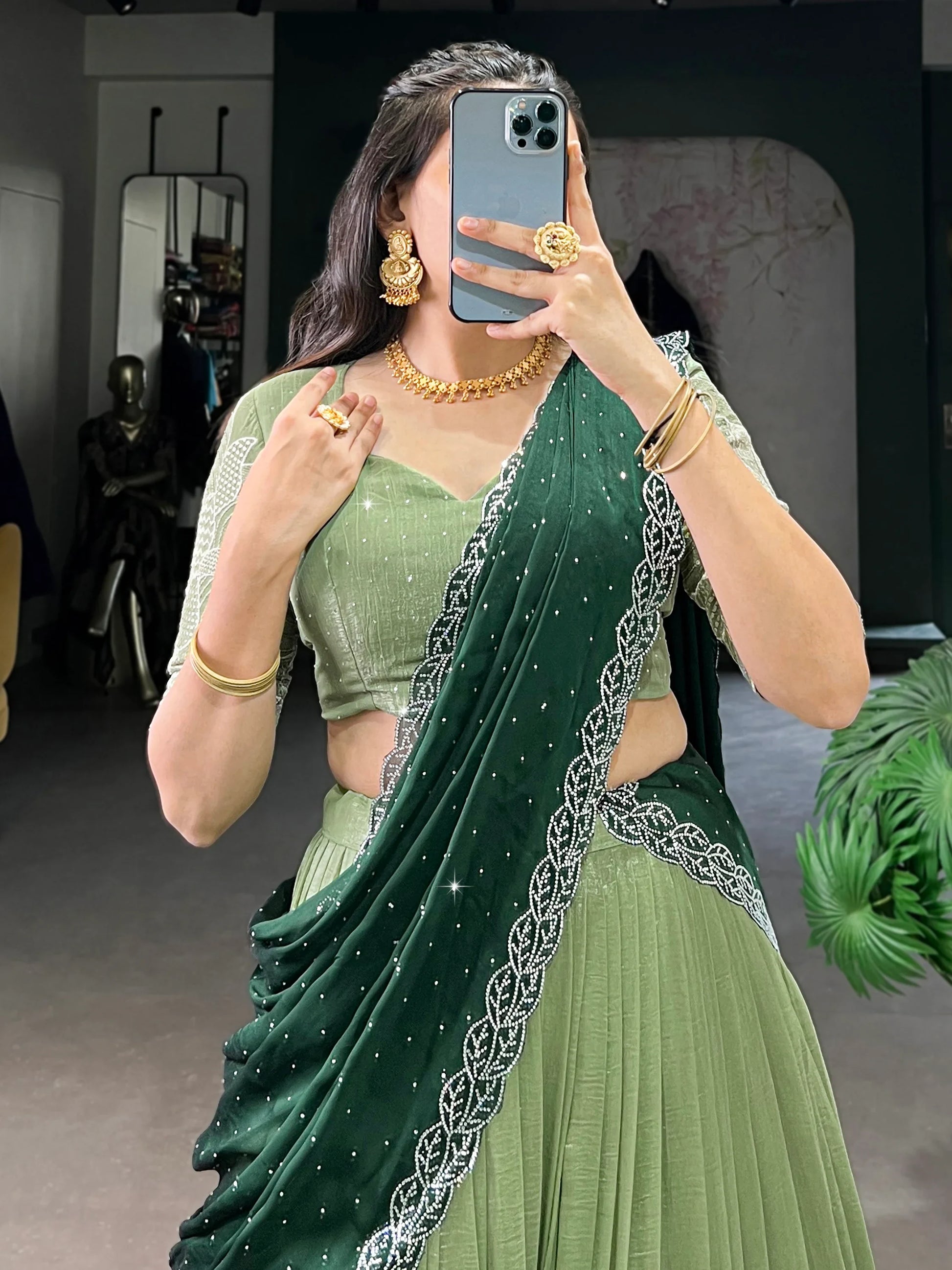 Majestic Pista Green Organza Sangeet Wear Lehenga Choli With Dupatta - Zeel Clothing