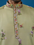 Majestic Pista Green Sequins Viscose Silk Event Wear Men Kurta Set