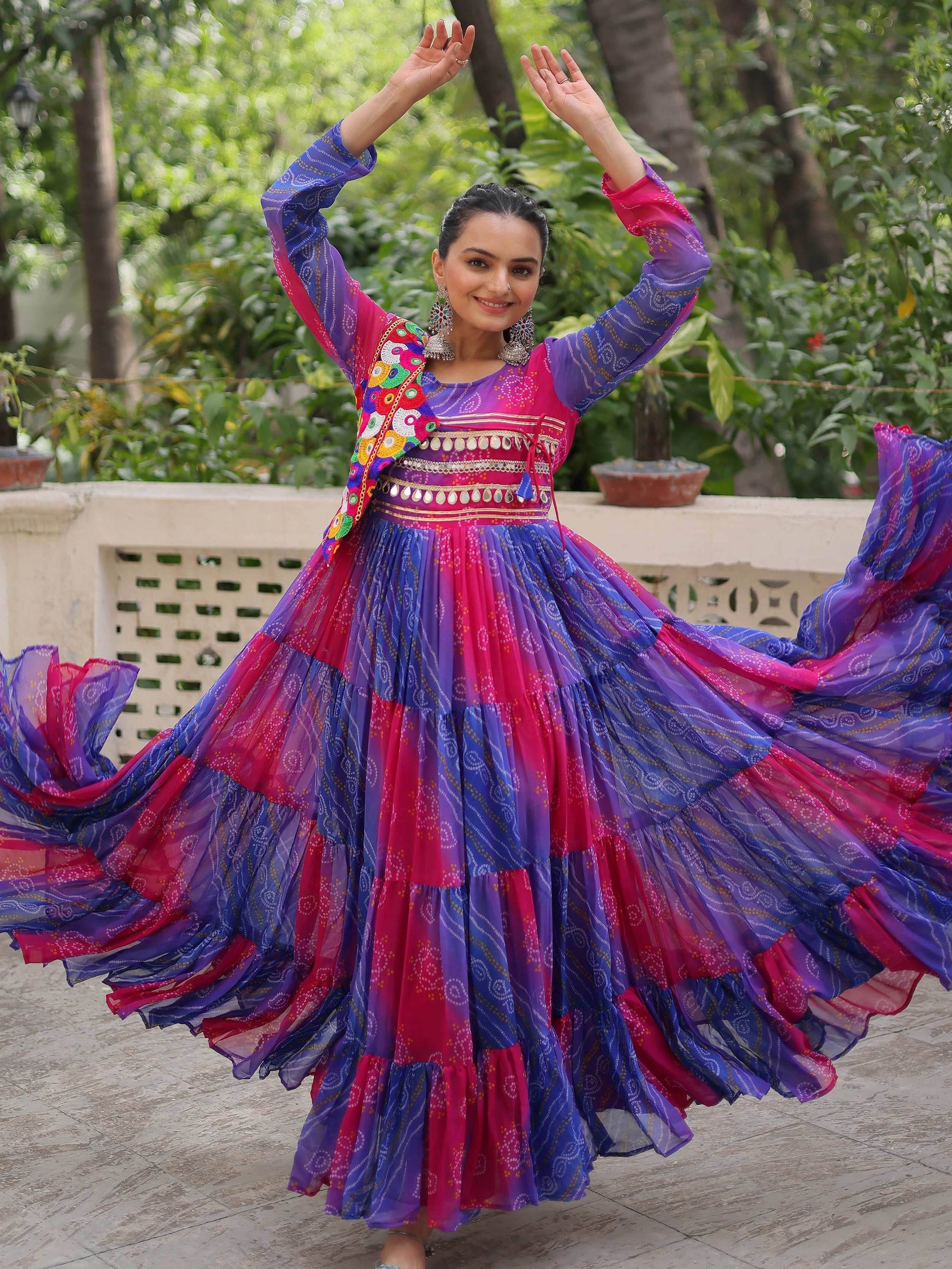 Majestic Purple Bandhej Print Georgette Festive Wear Gown - Zeel Clothing