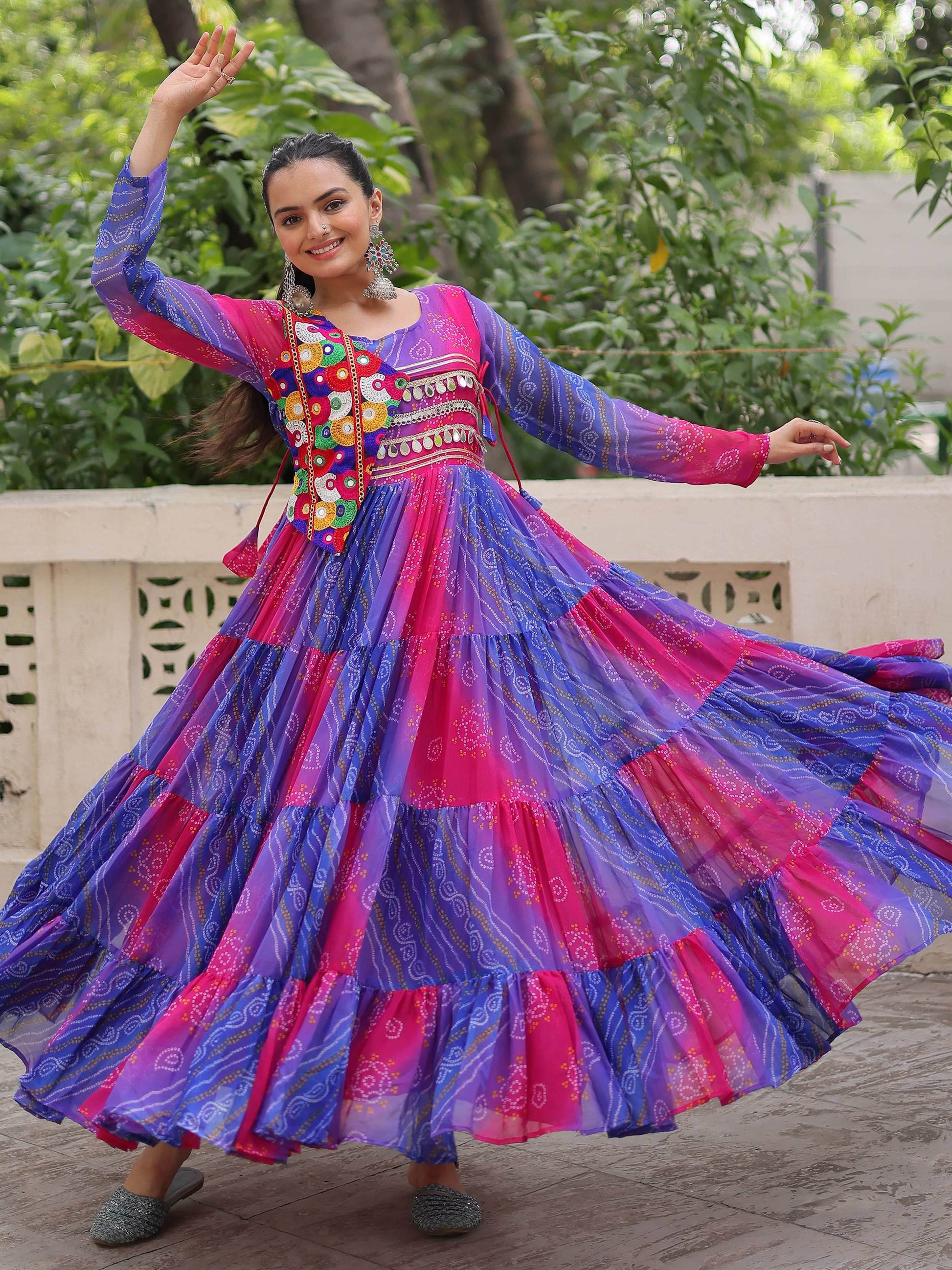Majestic Purple Bandhej Print Georgette Festive Wear Gown - Zeel Clothing