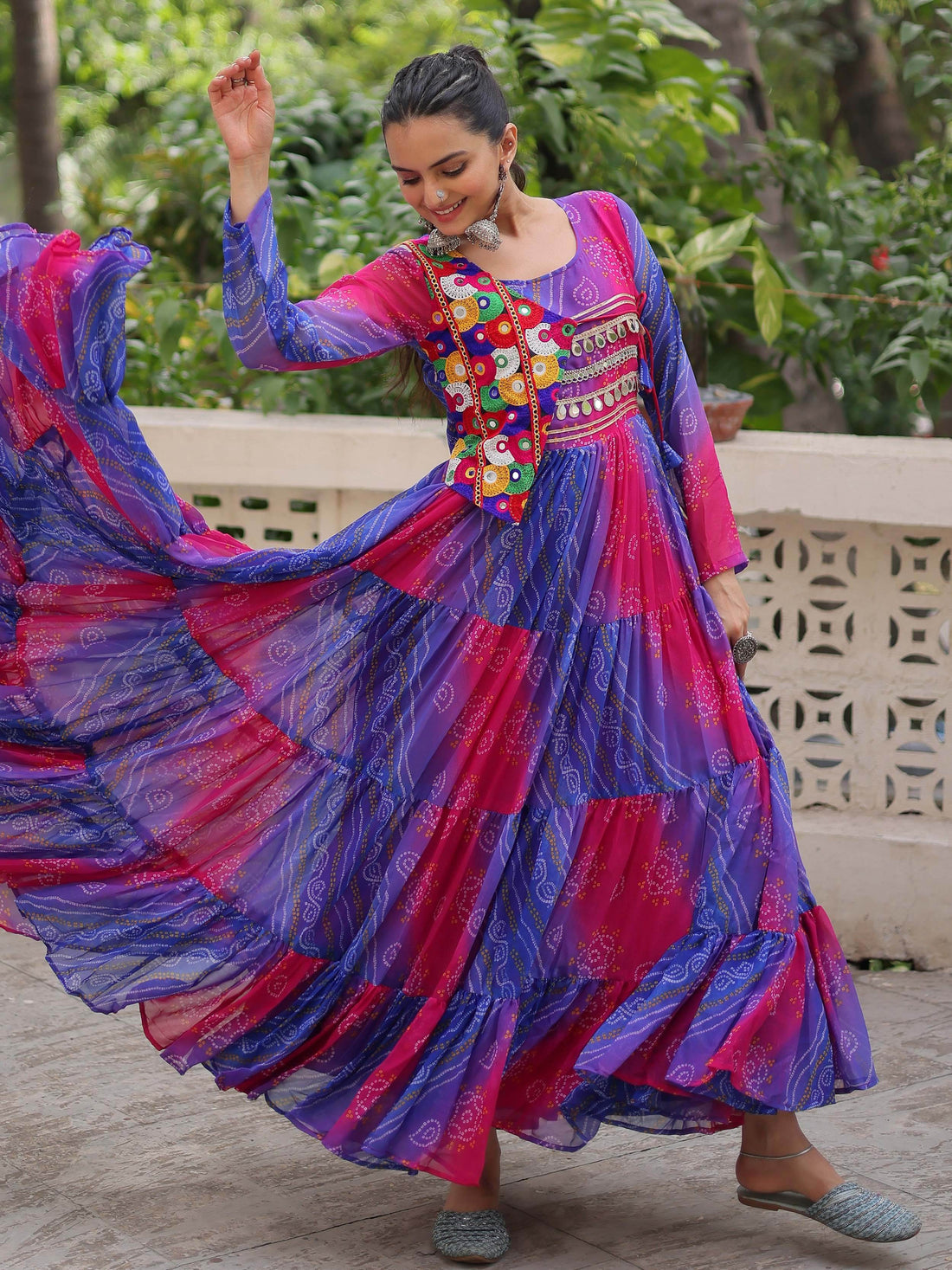 Majestic Purple Bandhej Print Georgette Festive Wear Gown - Zeel Clothing