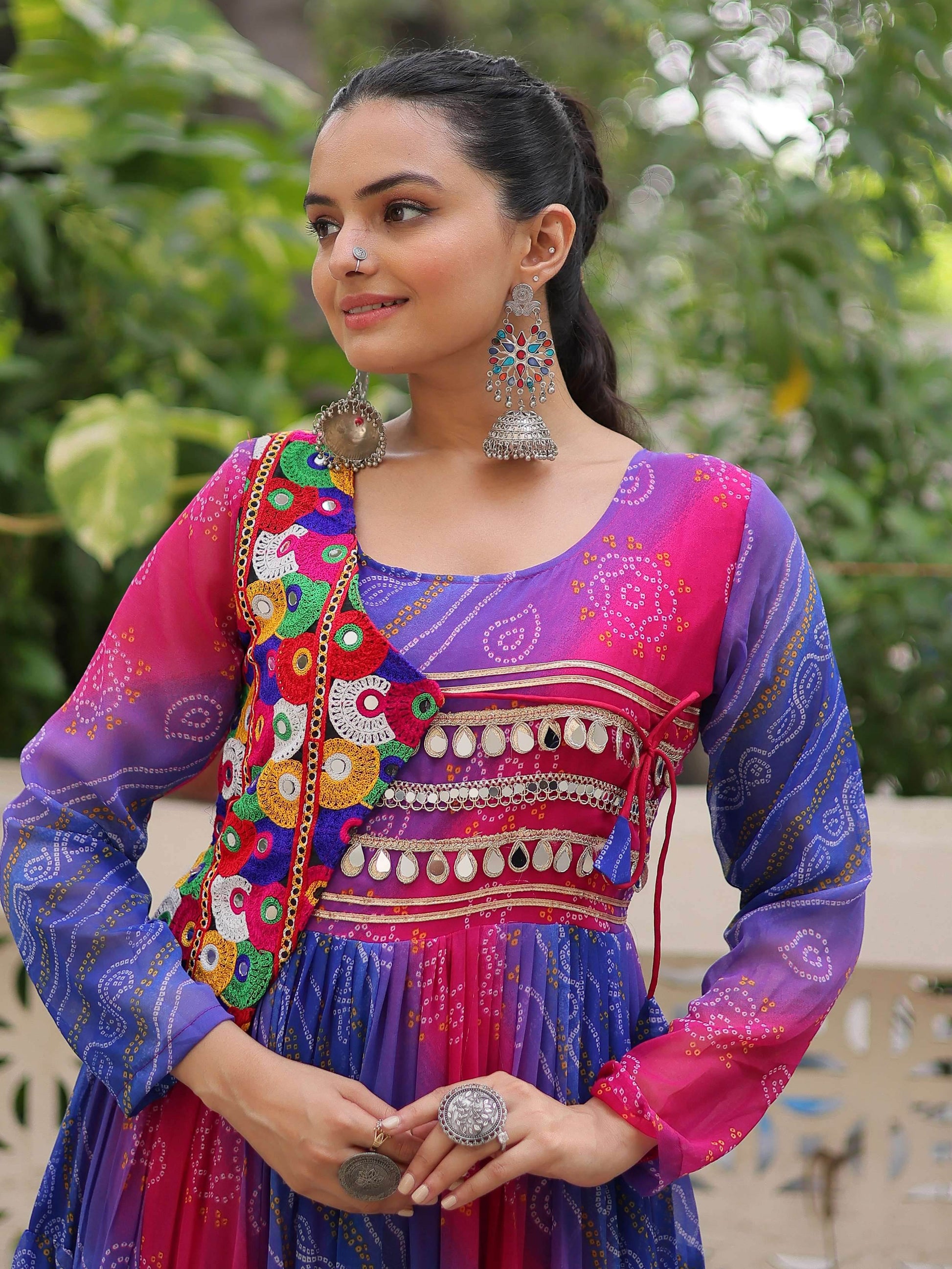 Majestic Purple Bandhej Print Georgette Festive Wear Gown - Zeel Clothing