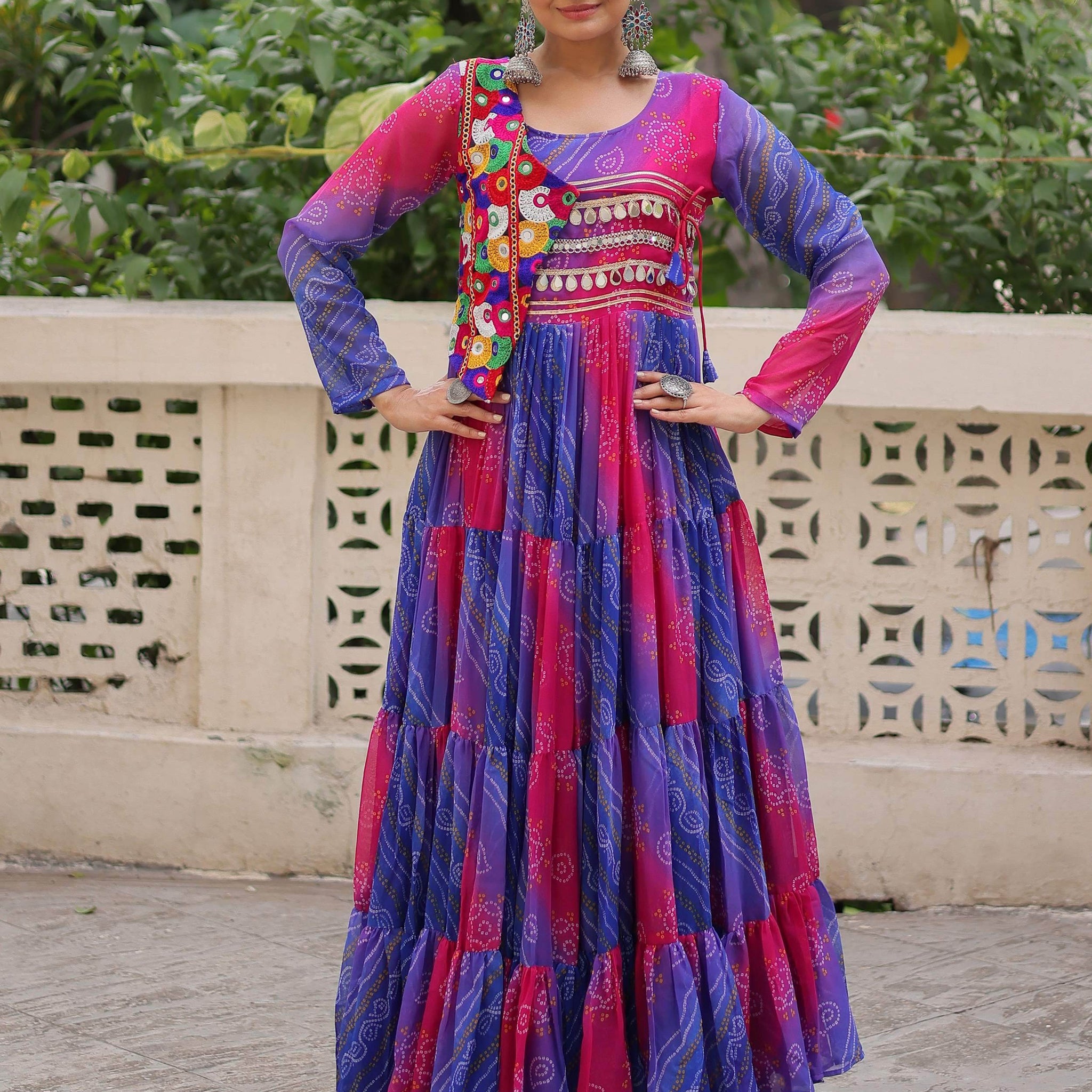 Majestic Purple Bandhej Print Georgette Festive Wear Gown - Zeel Clothing