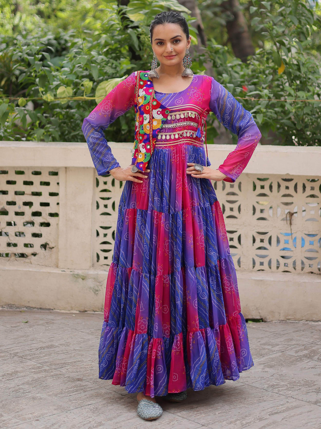 Majestic Purple Bandhej Print Georgette Festive Wear Gown - Zeel Clothing