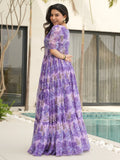 Majestic Purple Floral Printed Georgette Function Wear Gown - Zeel Clothing