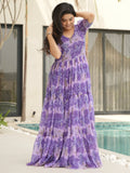 Majestic Purple Floral Printed Georgette Function Wear Gown - Zeel Clothing