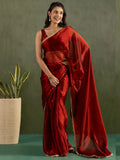 Majestic Red Lace Bordered Chiffon Wedding Ready To Wear Saree - Zeel Clothing