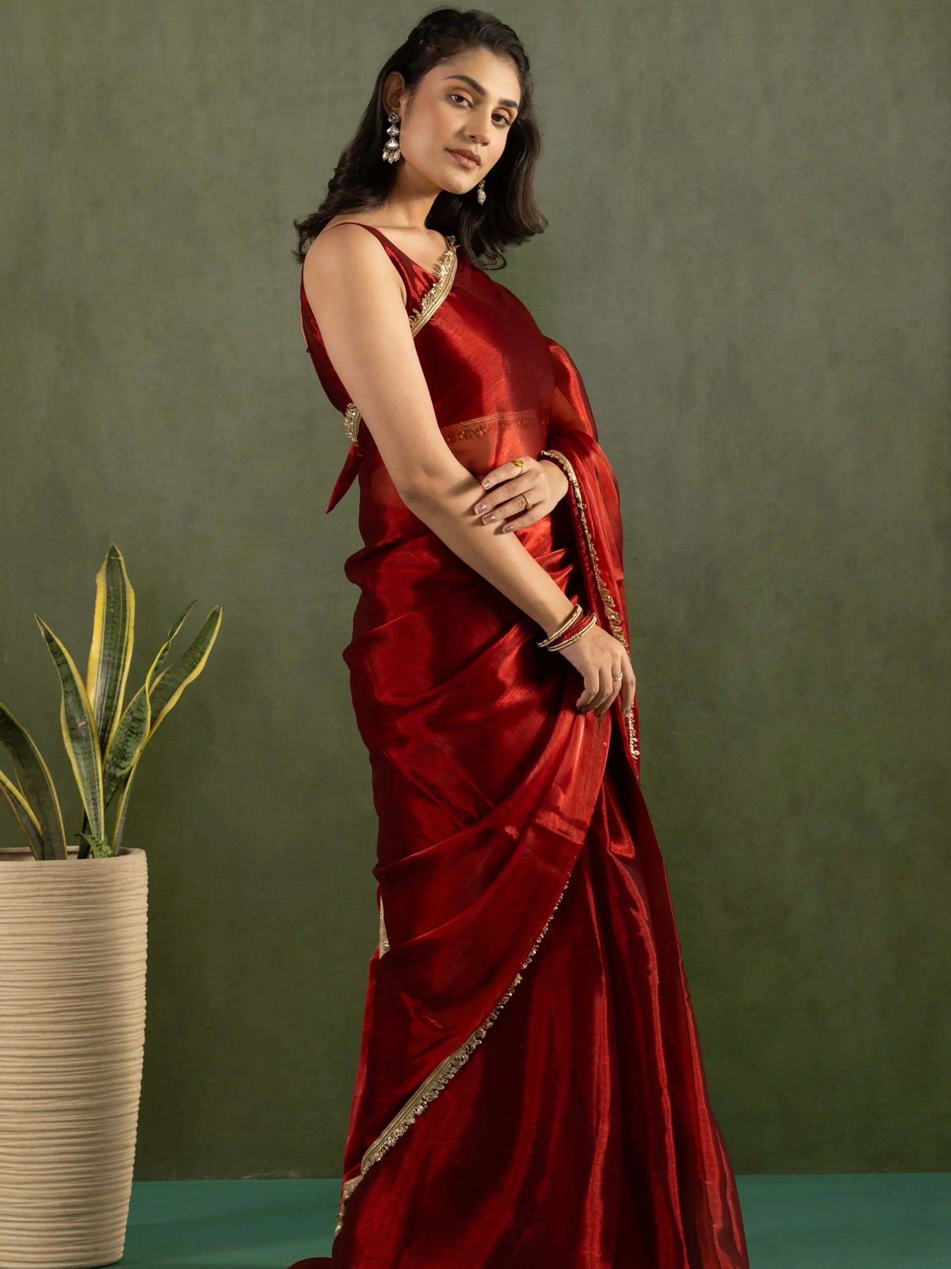 Majestic Red Lace Bordered Chiffon Wedding Ready To Wear Saree - Zeel Clothing