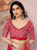 Majestic Red Zari Embroidery Georgette Wedding Wear Saree With Blouse - Zeel Clothing